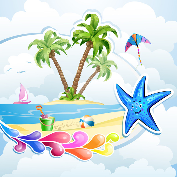 Summer beach with palm trees - Vector, Imagen