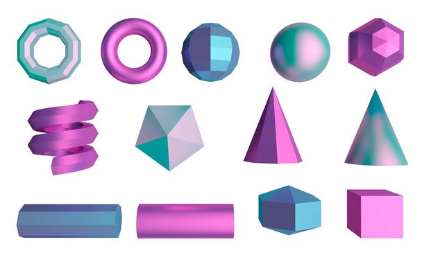 Set of graphic elements. Cube, sphere, tubes and cones. 3d rendering - Photo, Image