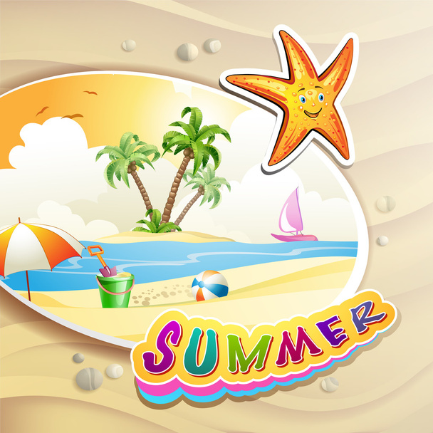 Summer beach with palm trees - Vector, afbeelding
