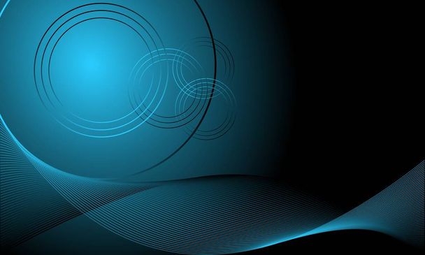 Abstract  dark blue futuristic background with glowing neon circles and waves. Vector graphic illustration. - Vector, Image