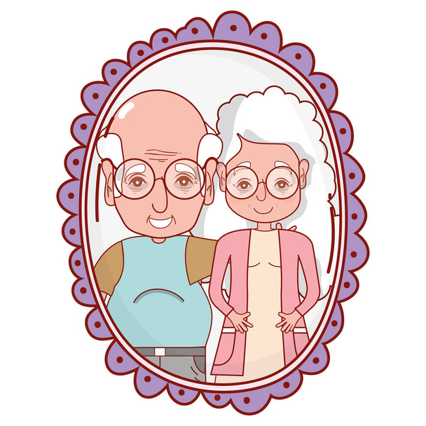 かわいい祖父母カップル漫画 - ベクター画像