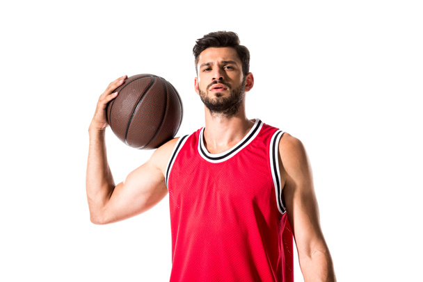 basketball player with ball looking at camera Isolated On White  - Fotoğraf, Görsel