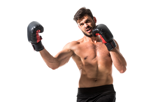 boxeo barbudo muscular boxeador aislado en blanco
 - Foto, Imagen