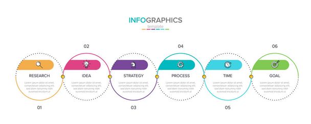 Concept of arrow business model with 6 successive steps. Six colorful rectangular elements. Timeline design for brochure, presentation. Infographic design layout. - Vector, Image