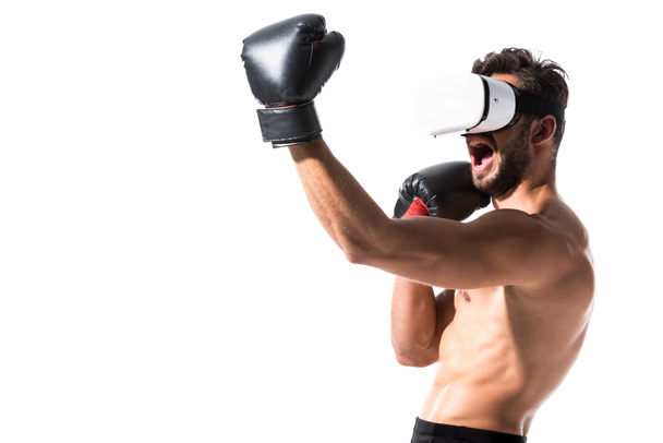 shirtless Boxer in virtual reality headset boxing Isolated On White - Фото, зображення