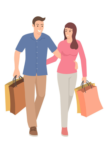Couple carrying shopping bags - Vector, Image