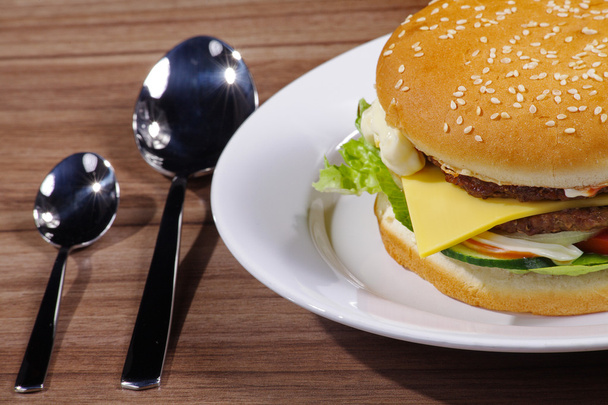 hamburger on the plate - Фото, зображення