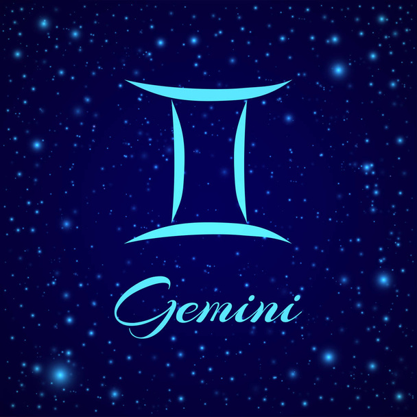 Gemini. Vector zodiac sign on a night sky - Vektör, Görsel