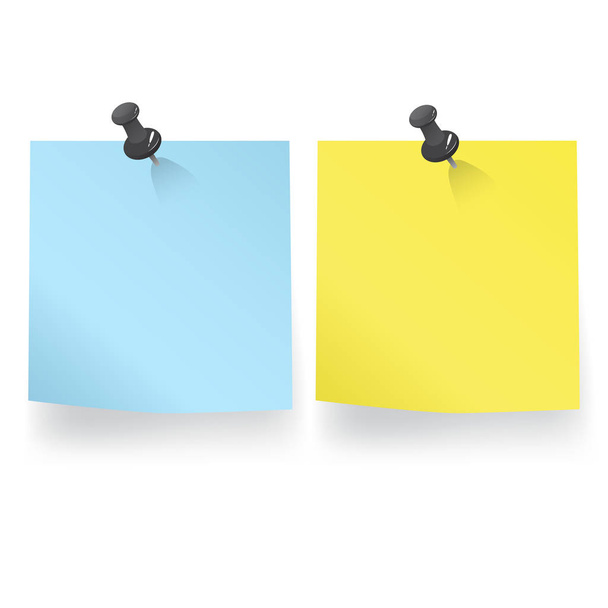 Yellow and blue sheet attached on a pushpin - Vecteur, image