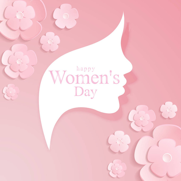March 8 - International Women's Day. Postcard. Female face - Vector, Imagen