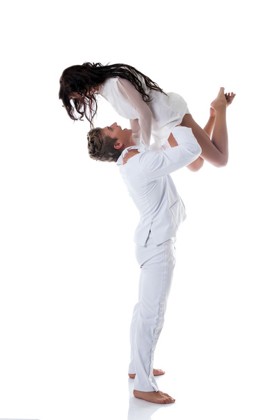 Image of emotional young couple dancing in studio - Fotoğraf, Görsel