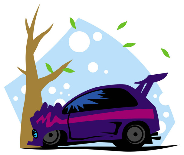 El coche chocó contra un árbol. imagen vectorial para ilustración
 - Vector, Imagen