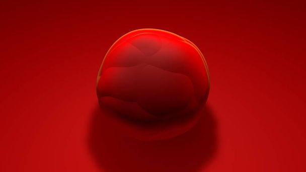 3D illusztráció Ismatova a piros labdát. Gömb a piros felületen. 3D-s renderelés geometriai objektum, monoton színezés, futurisztikus háttér, absztrakció. Háttérképek az asztalra. - Fotó, kép