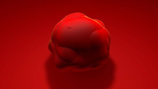 3D illusztráció Ismatova a piros labdát. A vírus vörös felületen van. 3D-s renderelés geometriai objektum, monoton színezés, futurisztikus háttér, absztrakció. Háttérképek az asztalra. - Fotó, kép