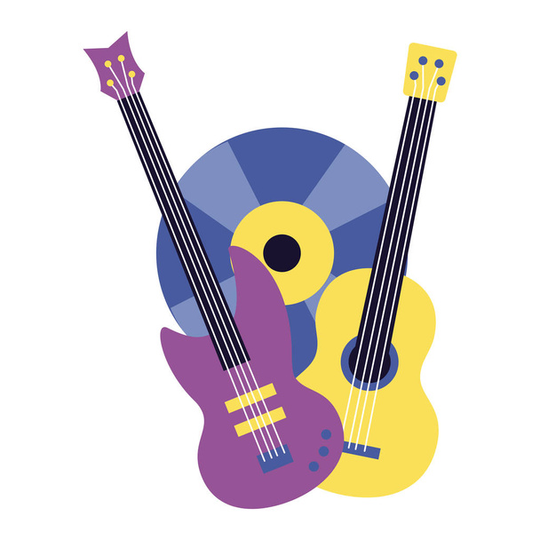 electric and classical guitar vinyl music colorful background - Vector, Image