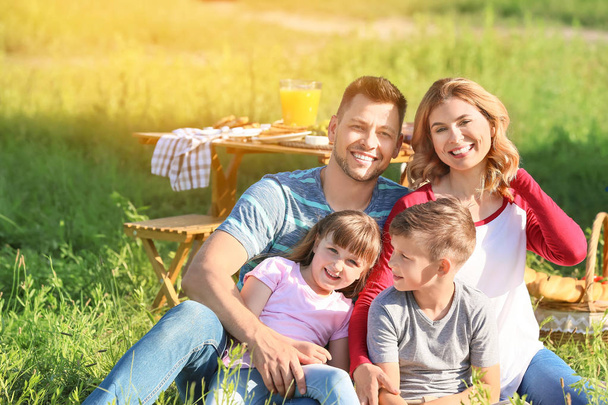 公園の夏のピクニックの幸せな家族 - 写真・画像