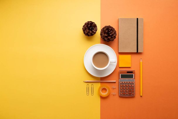 Back to office concept with supplies and coffee - Fotó, kép