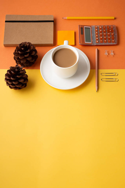 Back to office concept with supplies and coffee - Foto, imagen