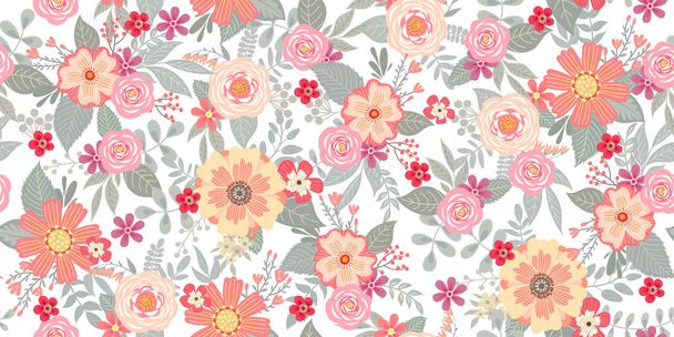 Симпатичный бесшовный узор с цветочными пучками для летнего текстиля и обоев
 - Вектор,изображение