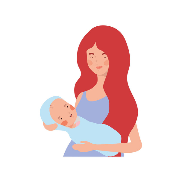 женщина с новорожденным ребенком на руках
 - Вектор,изображение