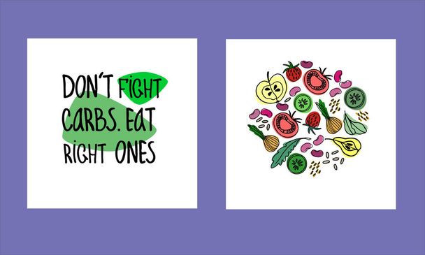 Illustrationen, die eine Idee einer ausgewogenen Ernährung widerspiegeln. Verwendung für Oberflächengestaltung, Banner, Plakate, soziale Medien - Vektor, Bild