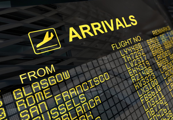 placa de chegadas do Aeroporto Internacional - Foto, Imagem