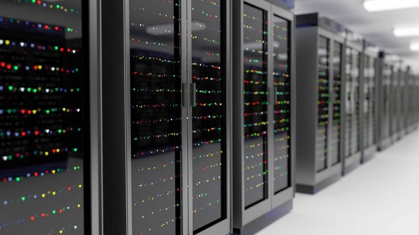 Server room data center. Backup, hosting, mainframe, farm and computer rack with storage information.  - Photo, Image