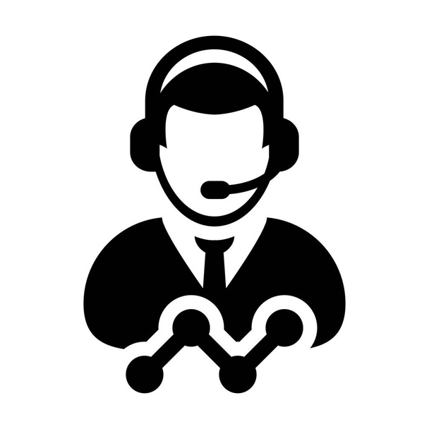 Hotline icon vector male data customer support service person profile avatar with headphone and line graph for online assistant in glyph pictogram illustration - Vector, Image