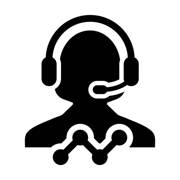 Segélyvonal ikon vektor női adatok támogatása ügyfélszolgálati személy profilja avatar fejhallgató és vonal grafikon az online asszisztens karakterjel piktogram illusztráció - Vektor, kép