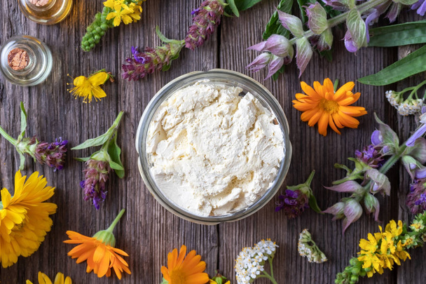 Homemade cream from herbs, essential oils and shea butter, top v - Photo, Image