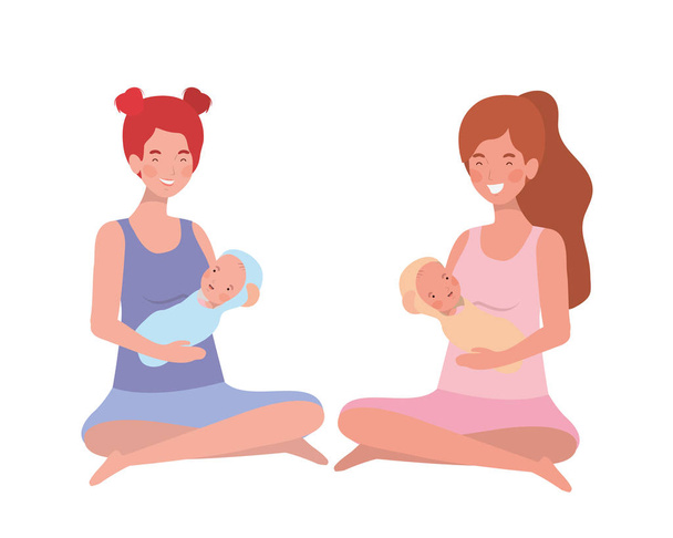 women with a newborn baby in her arms - Vector, Image