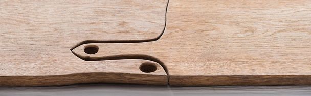 panoramic shot of wooden and brown chopping boards with copy space  - Photo, Image