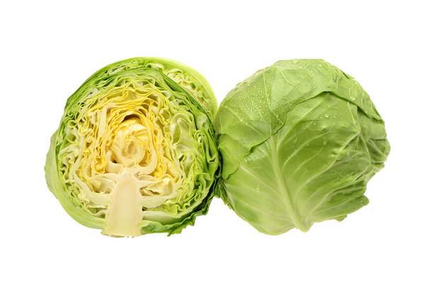 Cut cabbage on white background - 写真・画像