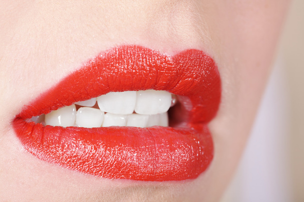 Beautiful female mouth with white teeth - Fotó, kép