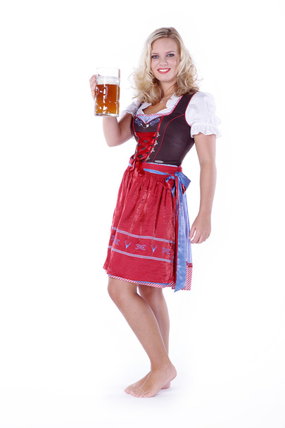Girl in traditional clothes with beer - Φωτογραφία, εικόνα