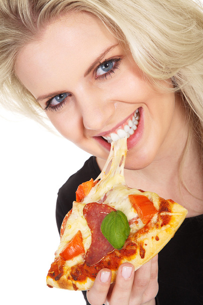 Young blond woman with pizza - Φωτογραφία, εικόνα