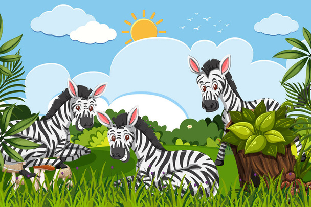 Glückliche Zebras im Wald - Vektor, Bild