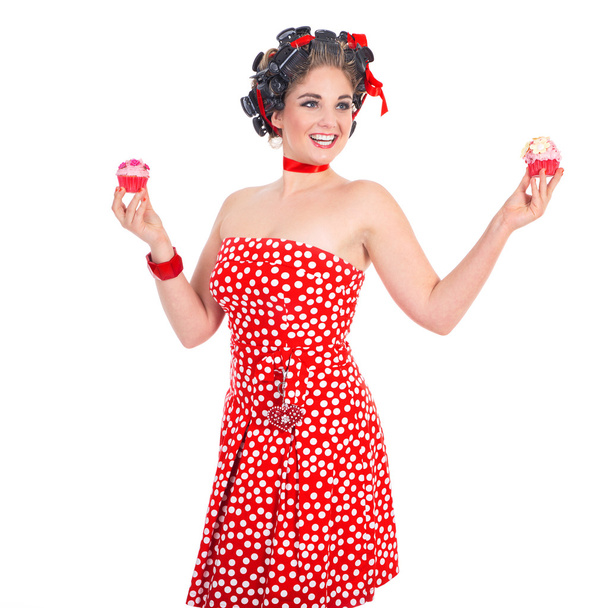 Young smiling woman with cupcake - Zdjęcie, obraz