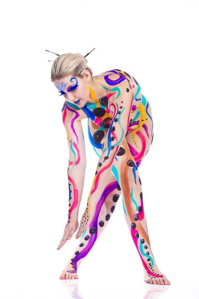 Woman in colourful paint on skin - Fotoğraf, Görsel