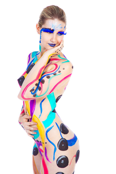 Woman in colourful paint on skin - Photo, Image