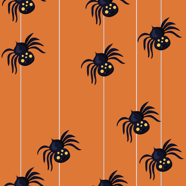 Seamless pattern with spiders descending on a spider web. Vector graphics. - Вектор, зображення