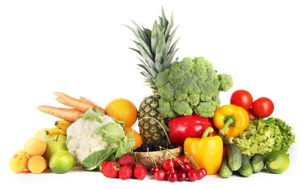 Assortment of fresh fruits and vegetables, isolated on white - Valokuva, kuva