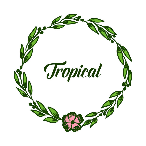 Elegant green leaves and floral frame, template tropical. Vector - Vector, Image