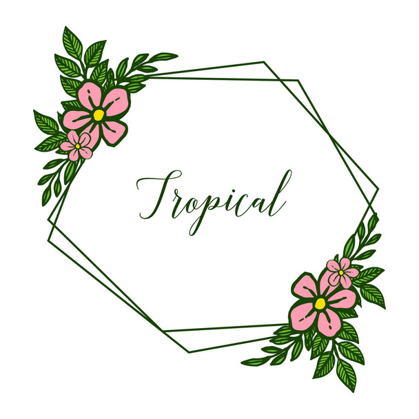 Arte de marco de flor rosa para tarjeta tropical, sobre fondo blanco. Vector
 - Vector, Imagen