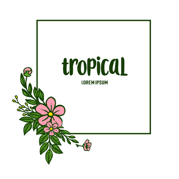 Marco de flores de hoja abstracta para cartel tropical, sobre fondo blanco. Vector
 - Vector, Imagen