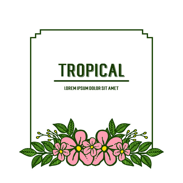 Kart dekor tropikal, pembe çiçek çerçeveleri süslü. Vektör - Vektör, Görsel