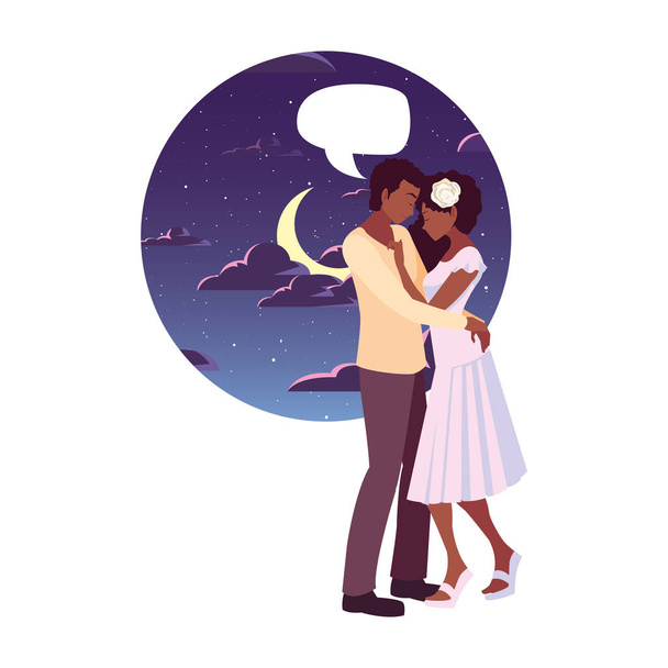 夜に抱きしめるロマンチックなカップル - ベクター画像