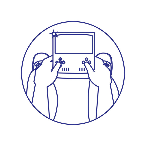 ハンドルビデオゲームデバイスを持つゲーマーの手 - ベクター画像