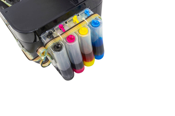 color tank on inkjet printer with Installed on the outside  - Photo, Image