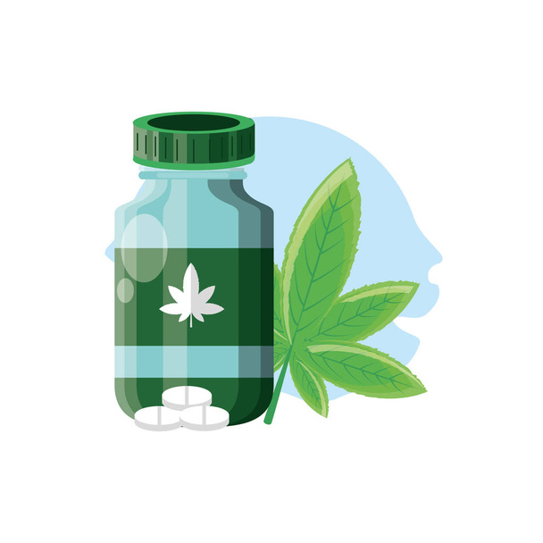 錠剤付き大麻ボトル製品 - ベクター画像